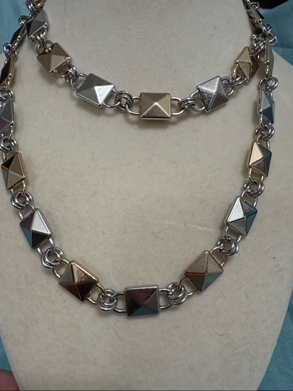 Chaps 36" Long Gold & Silver Tone Square Link Belt Chain S/M or Necklace